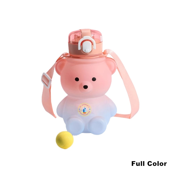 27 oz Bear Shaped Water Bottle with Straw and Shoulder Strap