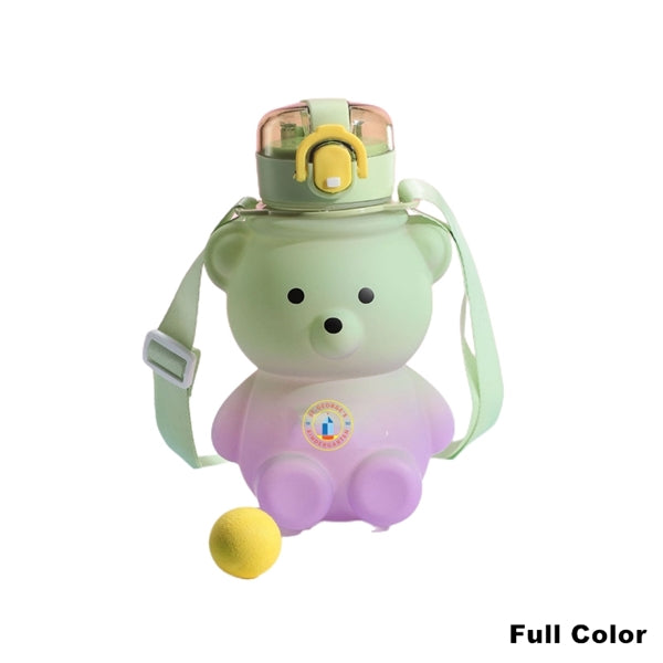 27 oz Bear Shaped Water Bottle with Straw and Shoulder Strap