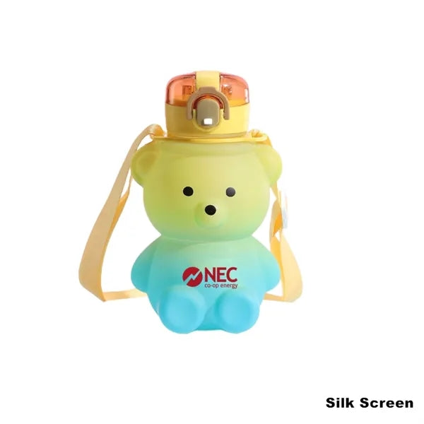 27 oz Bear Shaped Water Bottle with Straw and Shoulder Strap