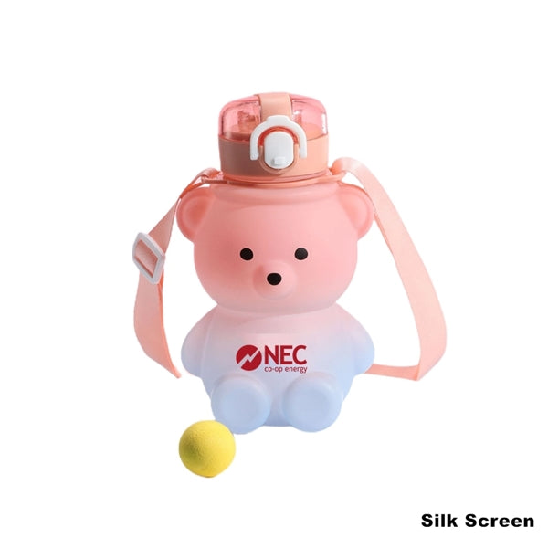 27 oz Bear Shaped Water Bottle with Straw and Shoulder Strap