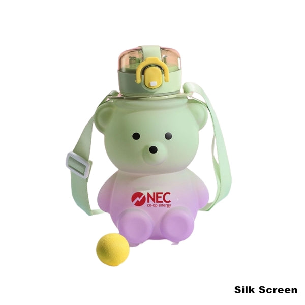 27 oz Bear Shaped Water Bottle with Straw and Shoulder Strap