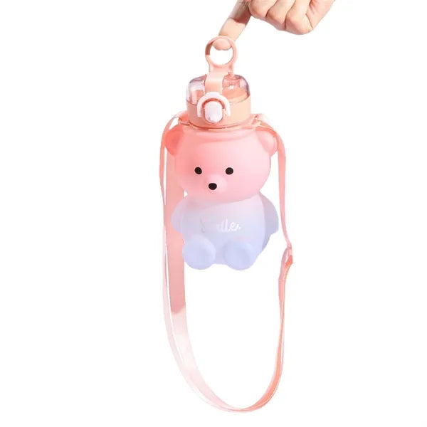 27 oz Bear Shaped Water Bottle with Straw and Shoulder Strap