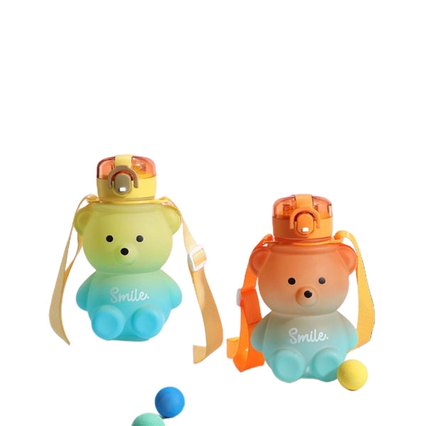 27 oz Bear Shaped Water Bottle with Straw and Shoulder Strap