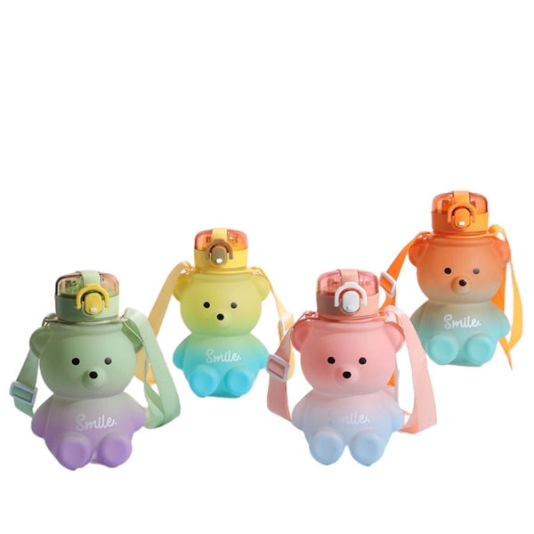 27 oz Bear Shaped Water Bottle with Straw and Shoulder Strap