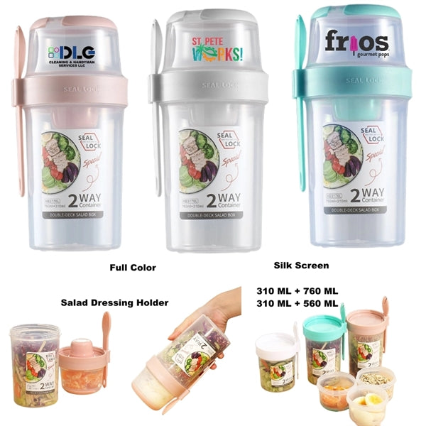 Salad Meal Shaker Cup Container with Fork Dressing Holder