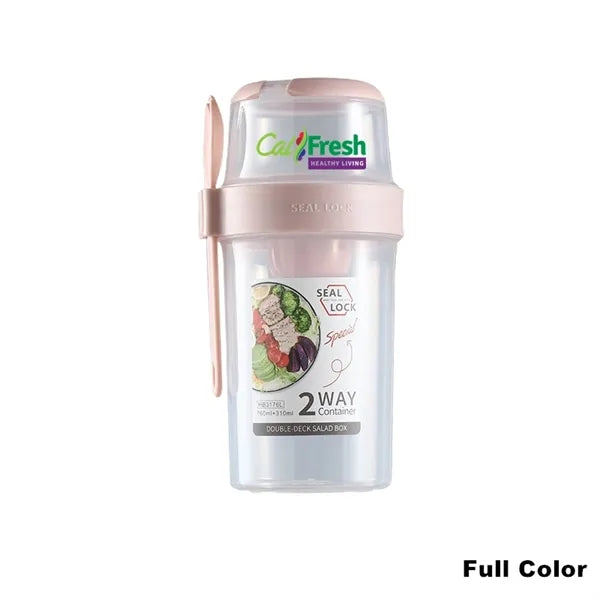Salad Meal Shaker Cup Container with Fork Dressing Holder