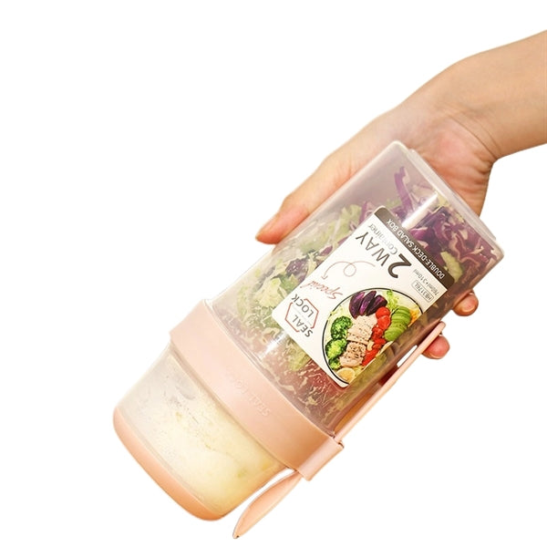 Salad Meal Shaker Cup Container with Fork Dressing Holder