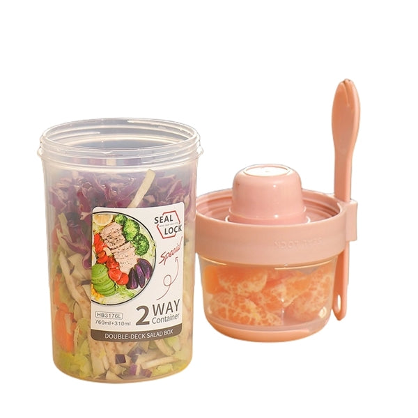 Salad Meal Shaker Cup Container with Fork Dressing Holder