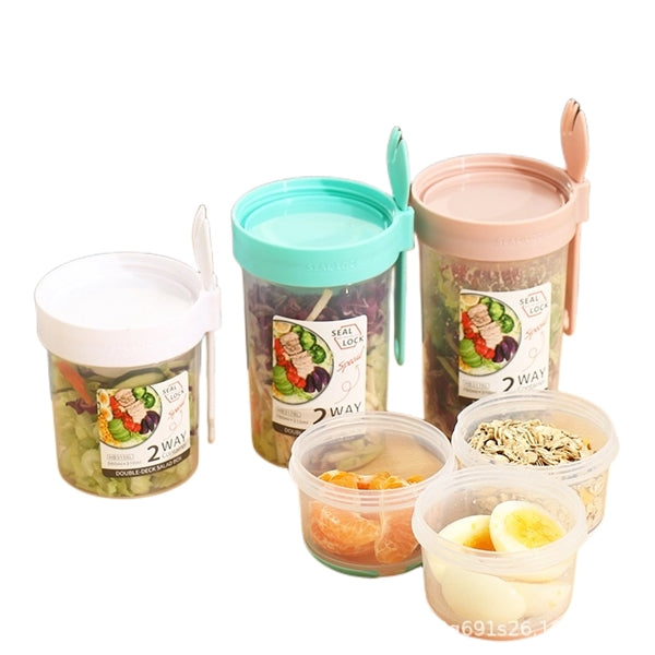 Salad Meal Shaker Cup Container with Fork Dressing Holder