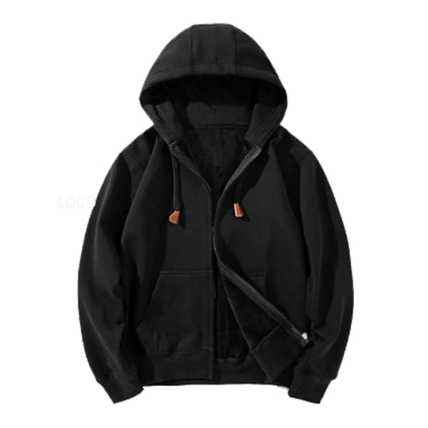 Winter Fleece Solid Color Men's Zipper Hoodie