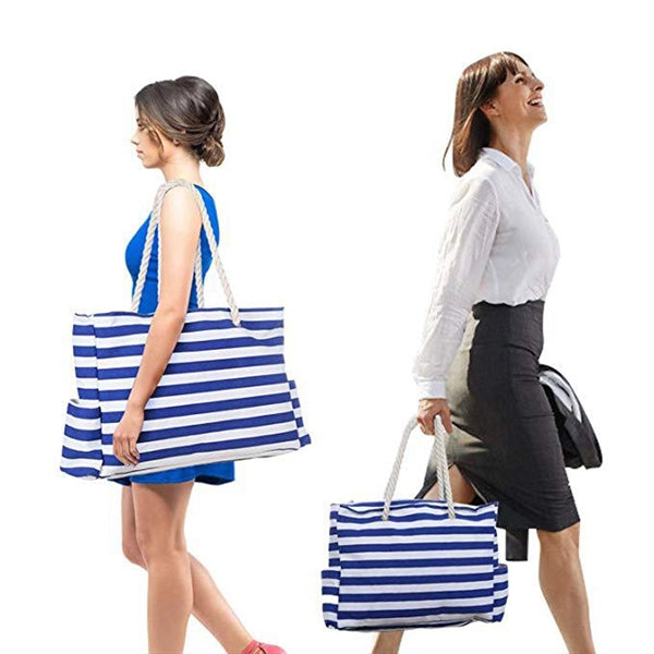Canvas Striped Beach Bag