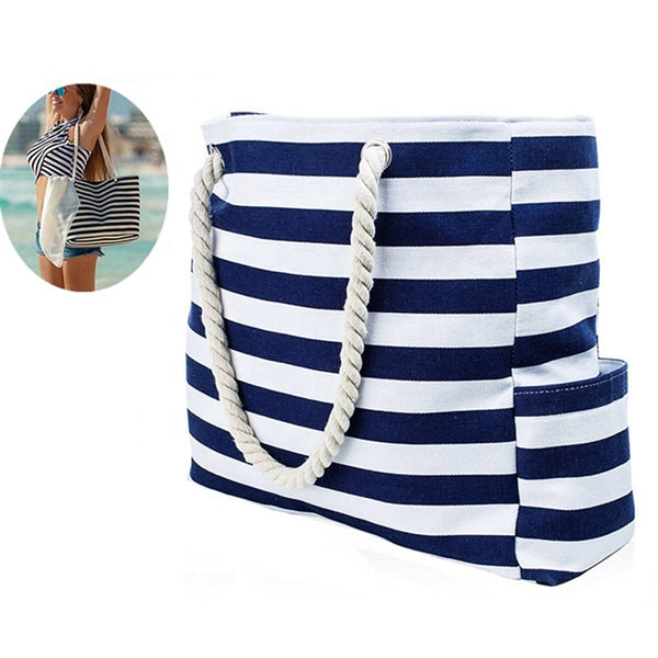 Canvas Striped Beach Bag