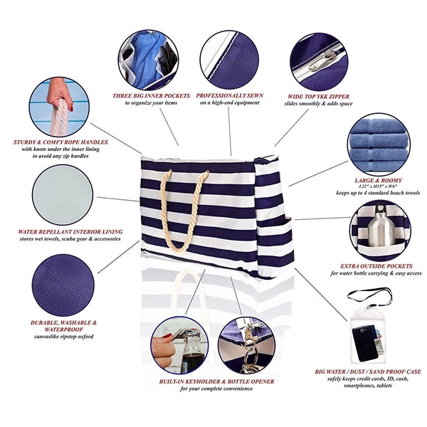 Canvas Striped Beach Bag