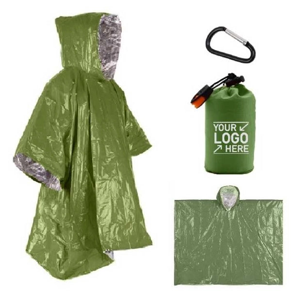 4 IN1 Emergency Poncho Raincoat W/ Carabiner & Whistle & Bag
