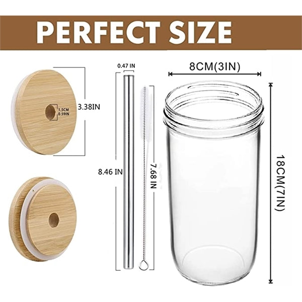 24oz Wide Mouth Glass Tumbler with Bamboo Lid and Straw