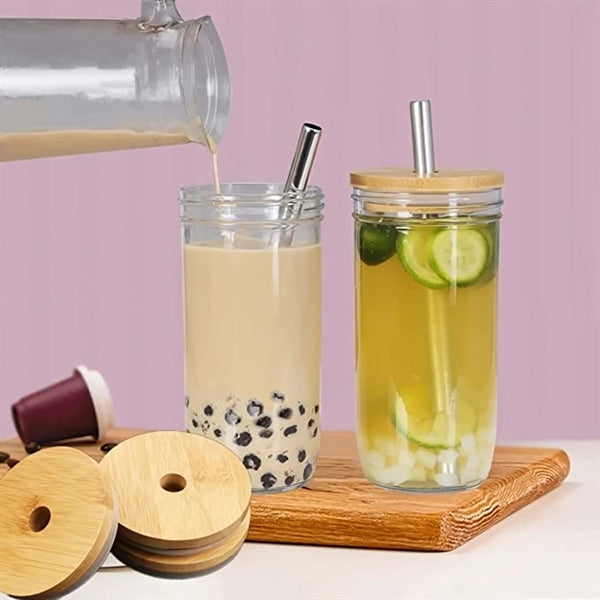 24oz Wide Mouth Glass Tumbler with Bamboo Lid and Straw