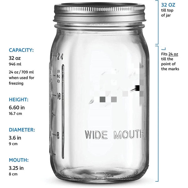 32oz Big Glass Mason Jar with Sealed Lid