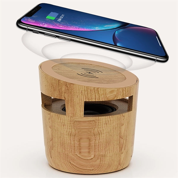 10W Wood Grain Wireless Charging Pad BT Speaker