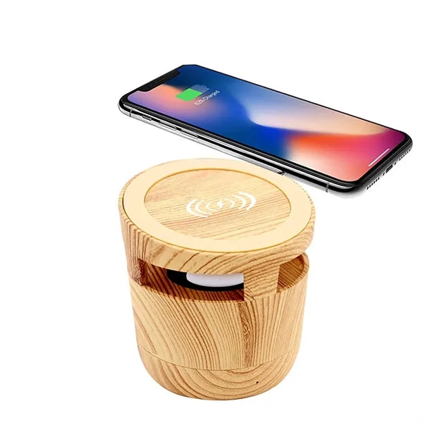 10W Wood Grain Wireless Charging Pad BT Speaker