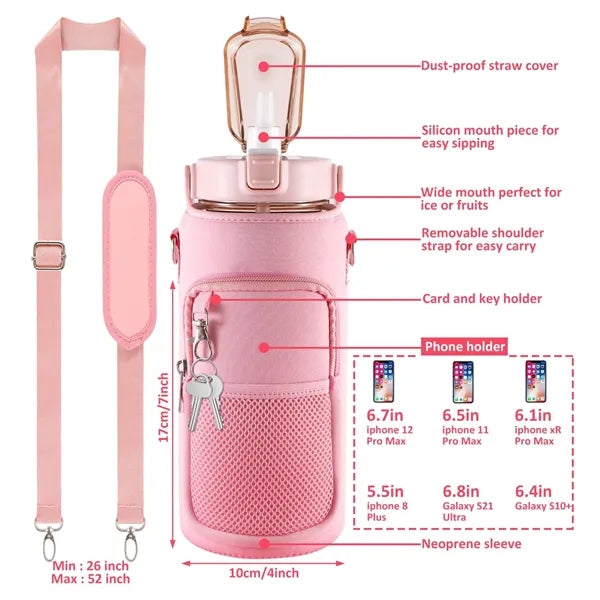 64oz Half Gallon Water Bottle With Sleeve