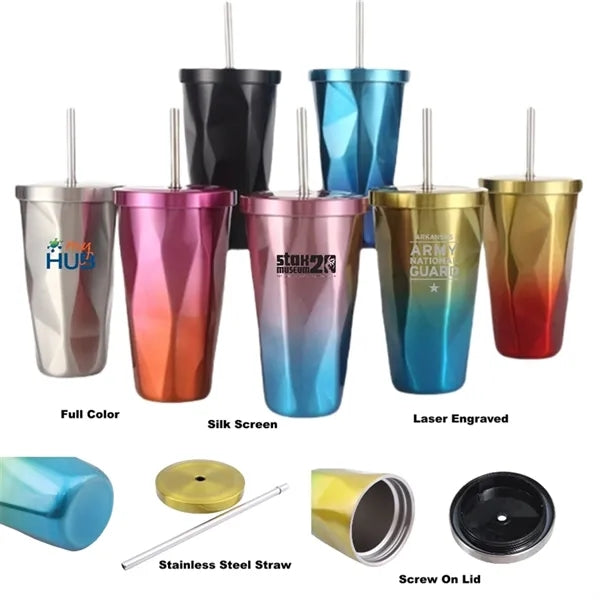 Irregular Gradient Stainless Steel Tumbler With Lid Straw