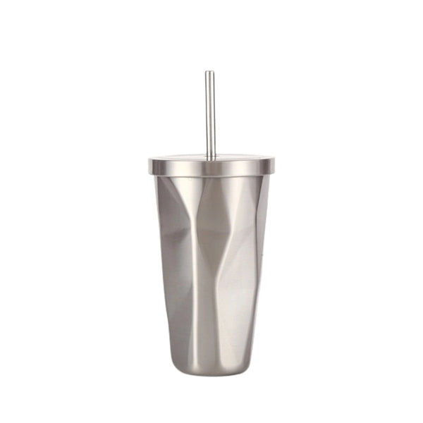 Irregular Gradient Stainless Steel Tumbler With Lid Straw