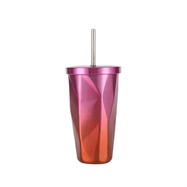 Irregular Gradient Stainless Steel Tumbler With Lid Straw