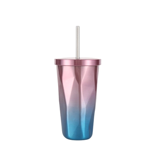 Irregular Gradient Stainless Steel Tumbler With Lid Straw