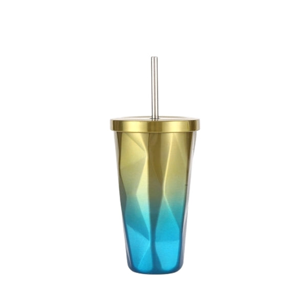 Irregular Gradient Stainless Steel Tumbler With Lid Straw
