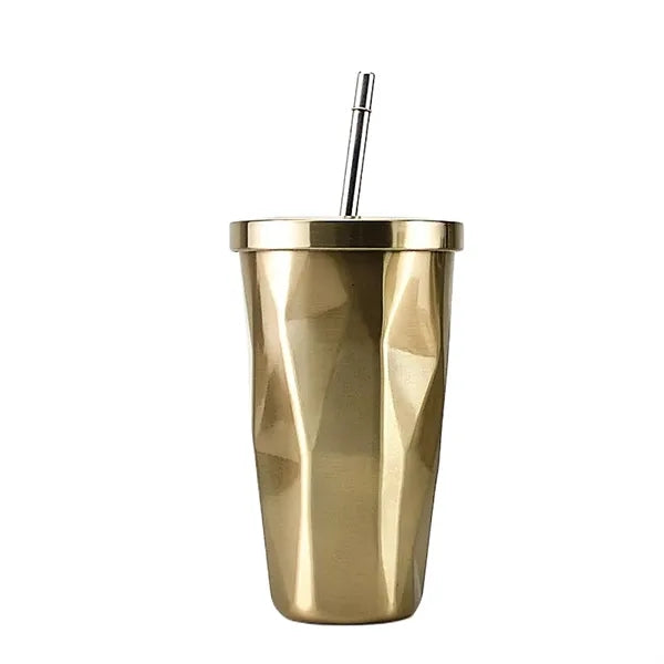 Irregular Gradient Stainless Steel Tumbler With Lid Straw