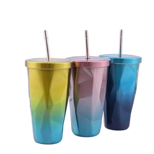 Irregular Gradient Stainless Steel Tumbler With Lid Straw