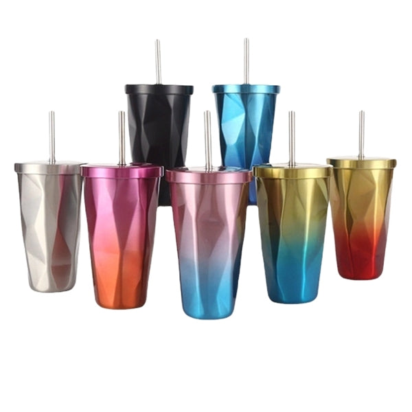 Irregular Gradient Stainless Steel Tumbler With Lid Straw