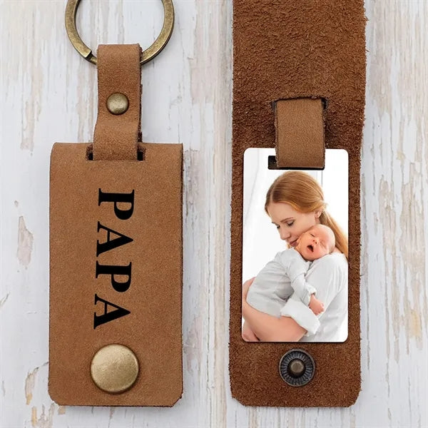 Leather photo keychain
