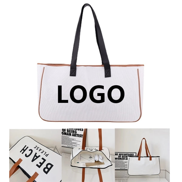 Canvas Tote Bag with Leather Handle