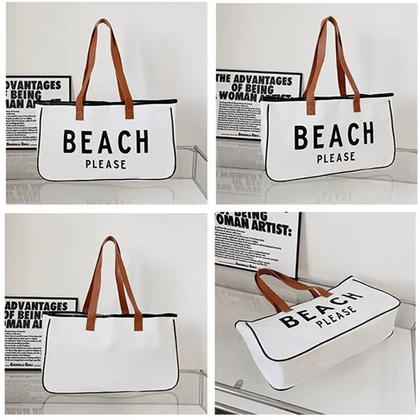 Canvas Tote Bag with Leather Handle