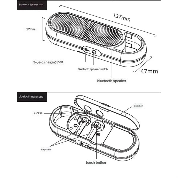 2 In 1 In-Ear Wireless Bluetooth Headset Speaker