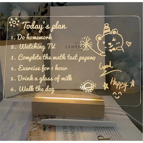 Clear acrylic dry erase board with light