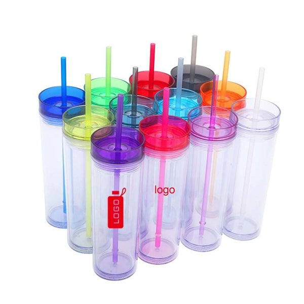 Double Wall 16 Oz Coffee Tumbler With Straw