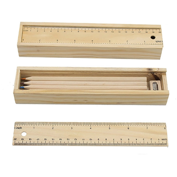12-Piece Colored Pencil Set In Wooden Ruler Box