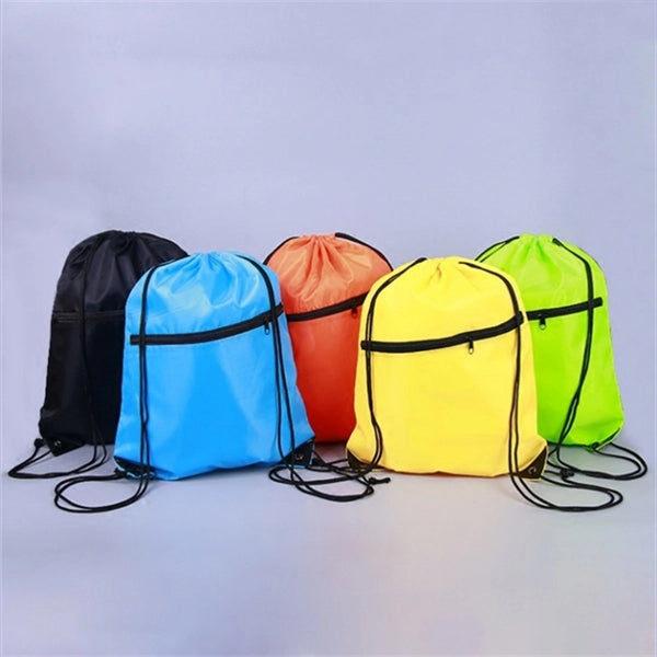 Drawstring Bags with Front Zipper Pocket