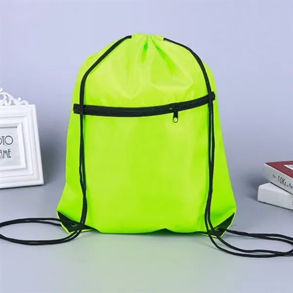 Drawstring Bags with Front Zipper Pocket