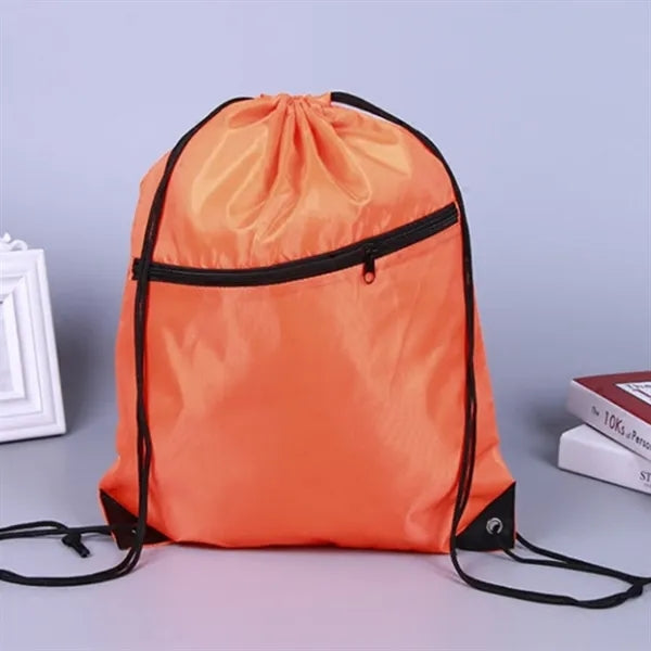 Drawstring Bags with Front Zipper Pocket