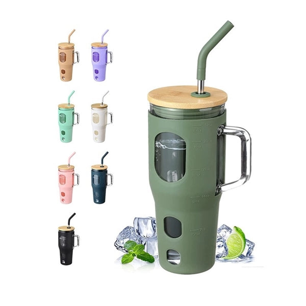 Glass Tumbler with Bamboo Lid and Straw