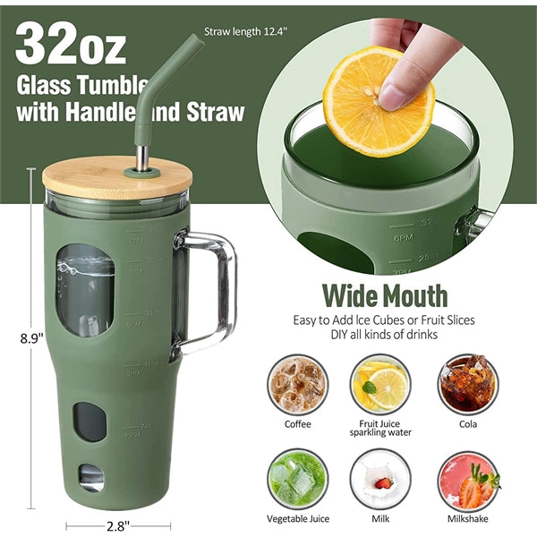 Glass Tumbler with Bamboo Lid and Straw