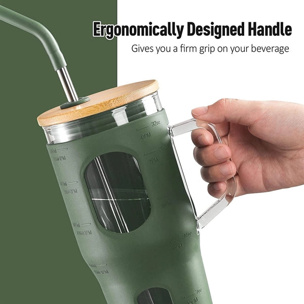 Glass Tumbler with Bamboo Lid and Straw