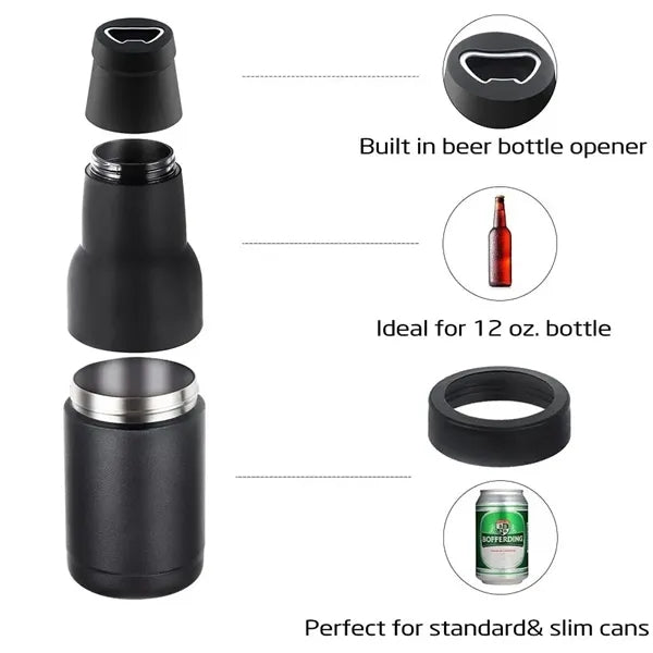 12oz. 3 in1 Beer Can Cooler Holder w/ Built-in Opener