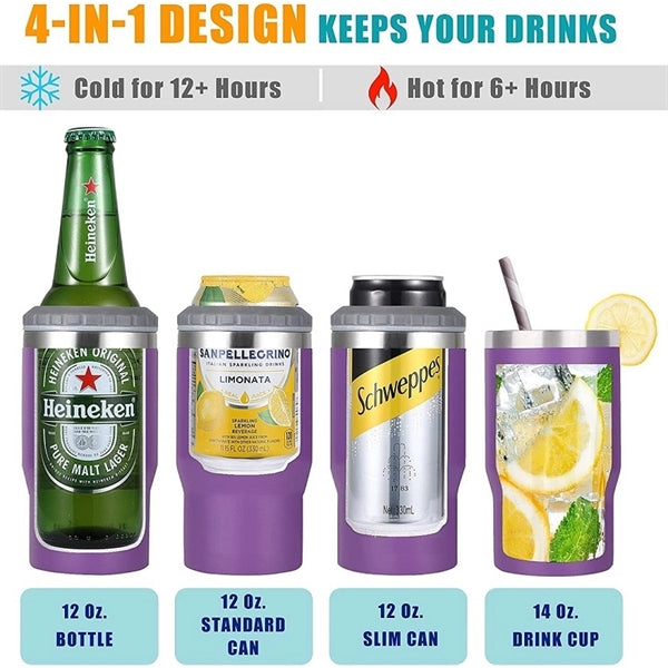 14oz. 4-in-1 Beer/ Bottle Can Cooler Holder w/ 2 Lids