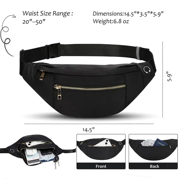 Large Crossbody Fanny Pack with 4-Zipper Pockets