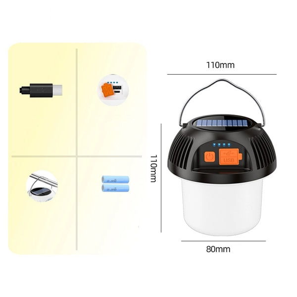 Solar Type-C Rechargeable LED Camping Lantern Tent Light