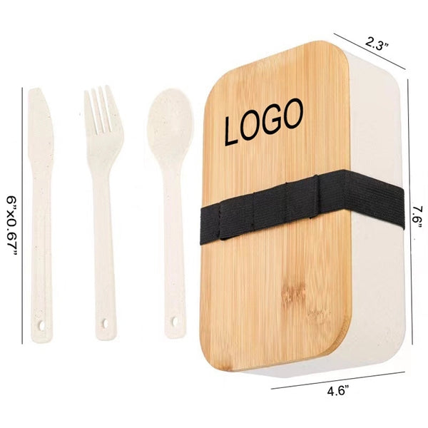 Plastic Lunch-box w/ wood lid and Cutlery